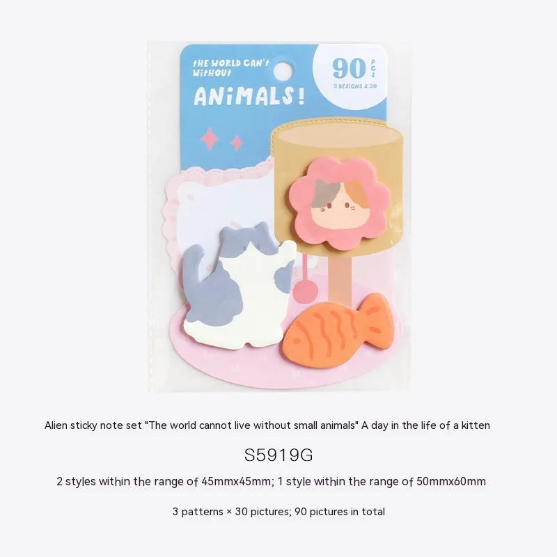 Small animal-shaped sticky note pad with designs like a kitten, puppy, bunny, and sea otter.