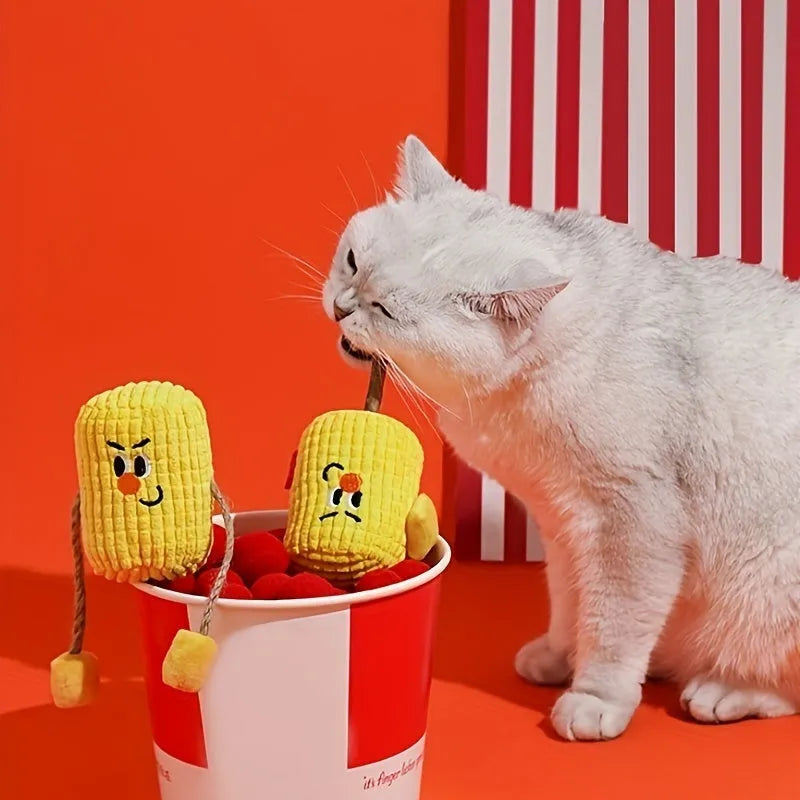 Corn cob cat dental toy with Polio wood construction and catnip infusion