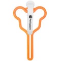 A hands-free dog poop bag holder with a fixed clip and adjustable black Velcro strap attached to a leash.