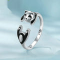 Adjustable panda open ring in sterling silver with white gold plating showing SCR969-E colour variant