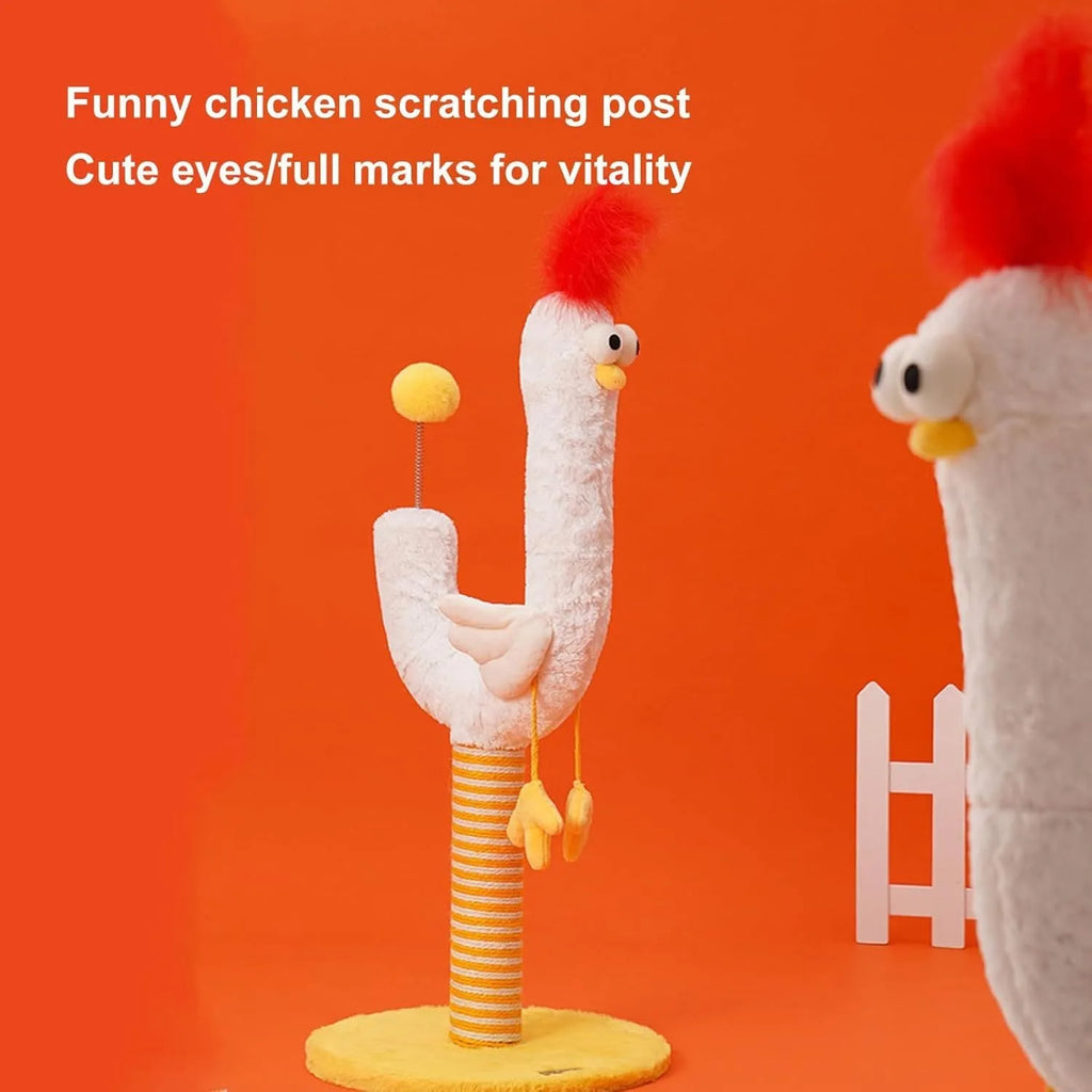 Vertical sisal cat scratching post with chicken strip pattern and spring ball