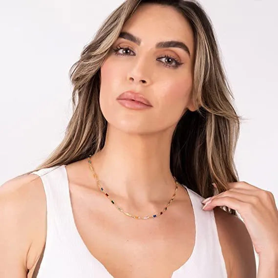 Ladies geometric crystal necklace with adjustable 41-50cm alloy chain and electroplated colour finish