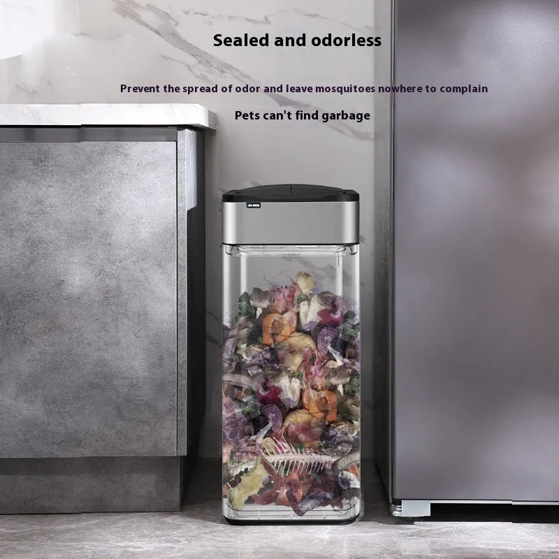 Stainless steel inductive smart trash can with automatic lid opening and square shape