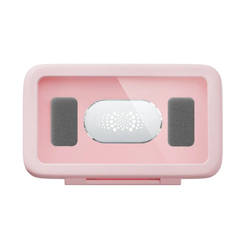 White waterproof phone holder mounted on bathroom tile showing smartphone visible through anti-fog window