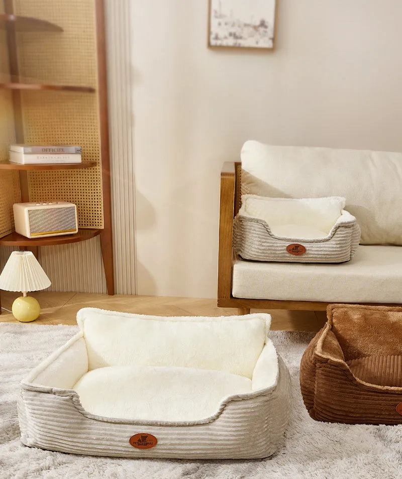 Universal kennel pet bed for small dogs and cats with a removable cover in coffee colour.