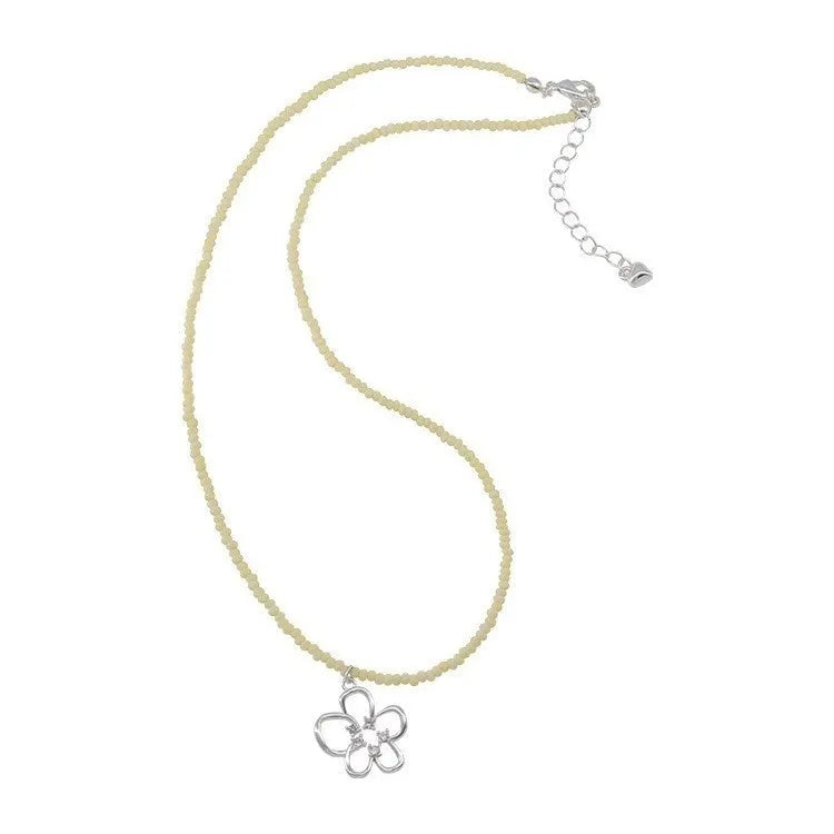 Women's hollow flower necklace with colourful beads on copper chain, Korean style with U-shaped pendant