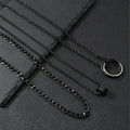 Men's black stainless steel necklace set with geometric titanium steel pendant.