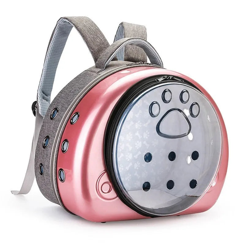 Transparent space capsule cat carrier with breathable mesh panels and hard PC shell