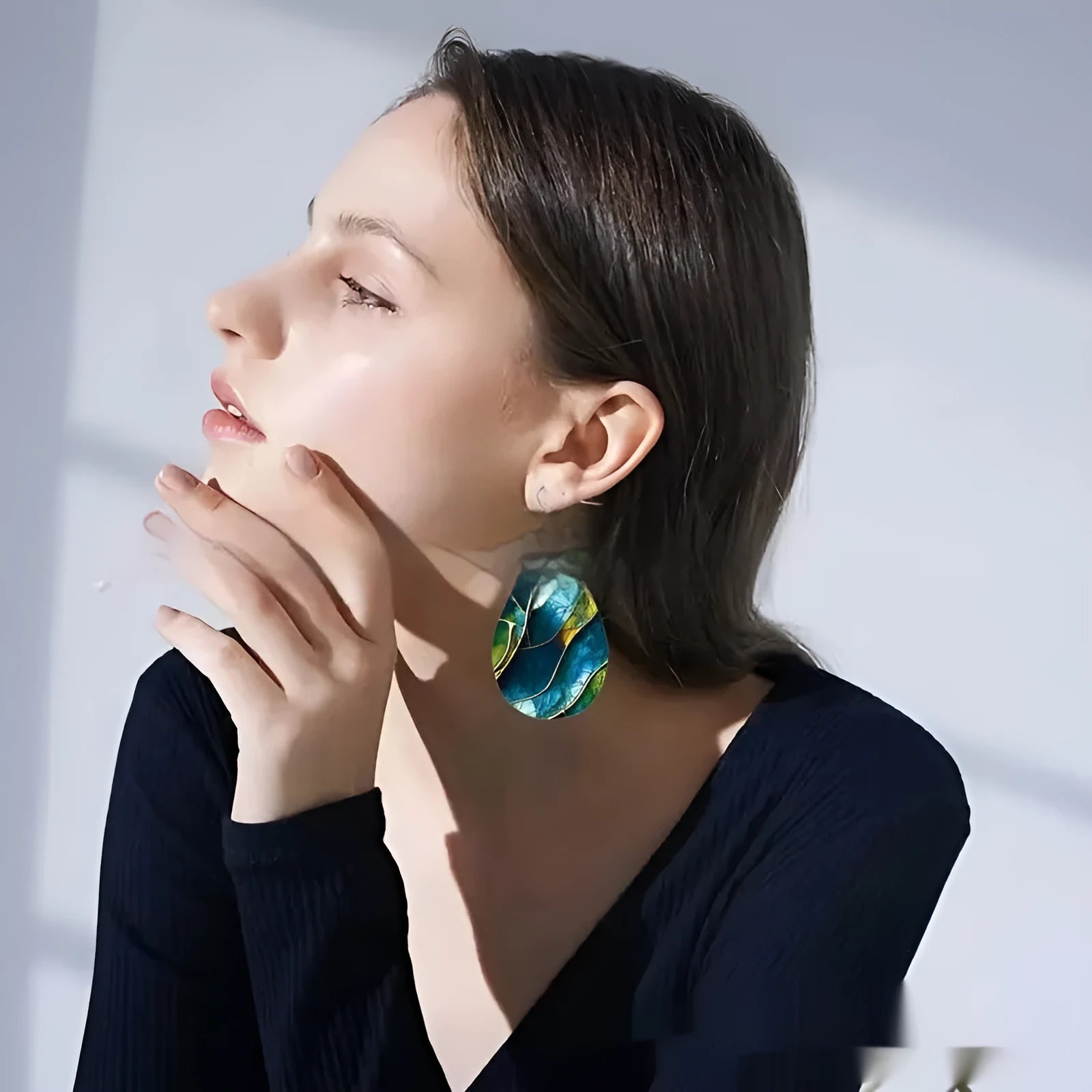 Acrylic drop earrings with a flat branch knot design and printed pattern in a choice of styles.