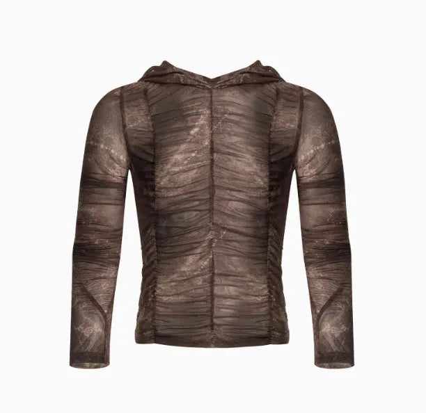 Boys' lightweight ice silk printing pleating inner wear shirt in pictured colour on hanger.
