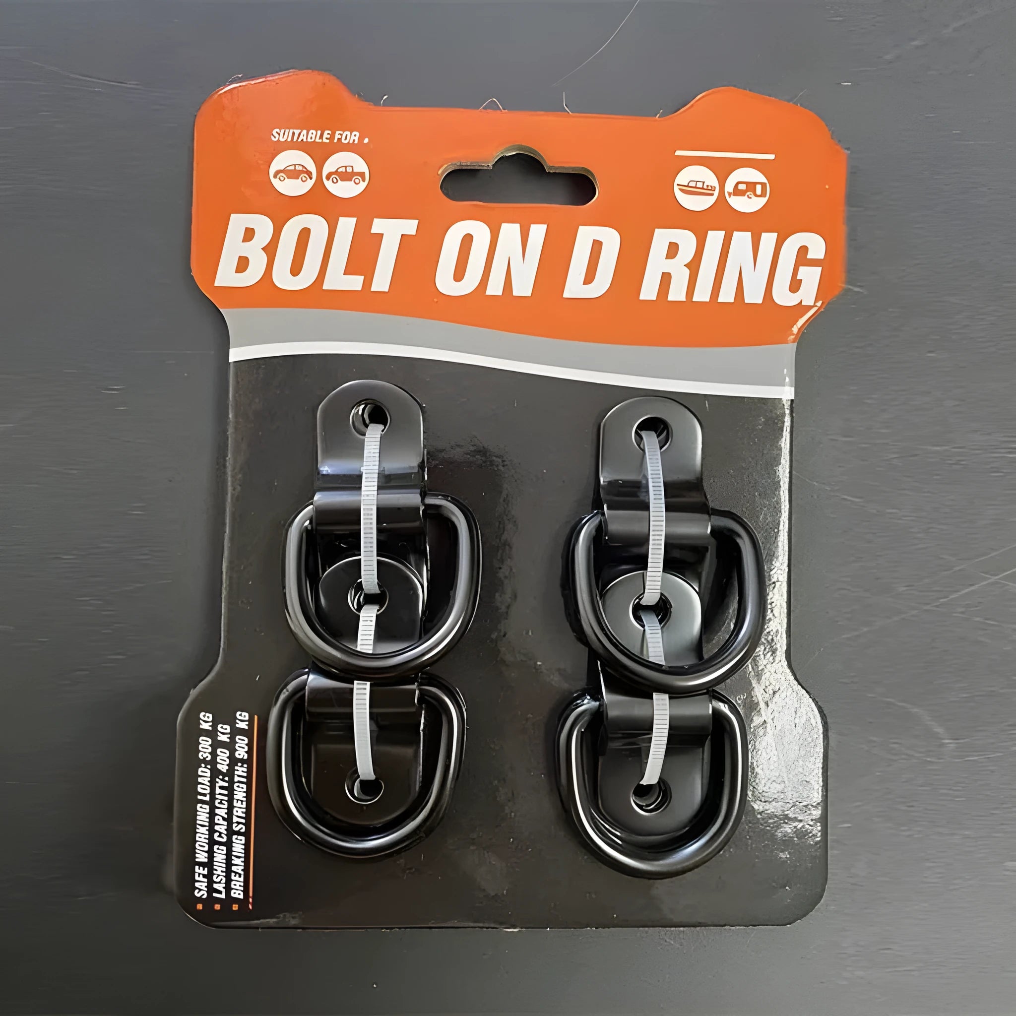 Galvanised black carbon steel pull ring floor hook for trucks on a white background