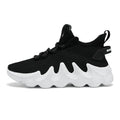 Men's black sock-like low-top sport shoes with a flat heel and round toe on a white background.
