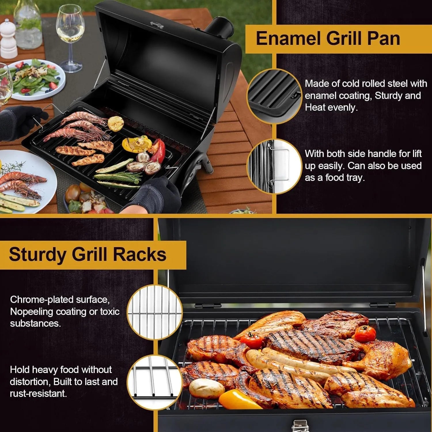 Small folding desktop charcoal barbecue grill in a closed or open position