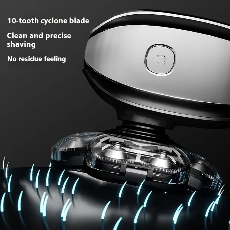 Black rechargeable 6-in-1 hair clipper grooming kit with multiple attachments laid out.