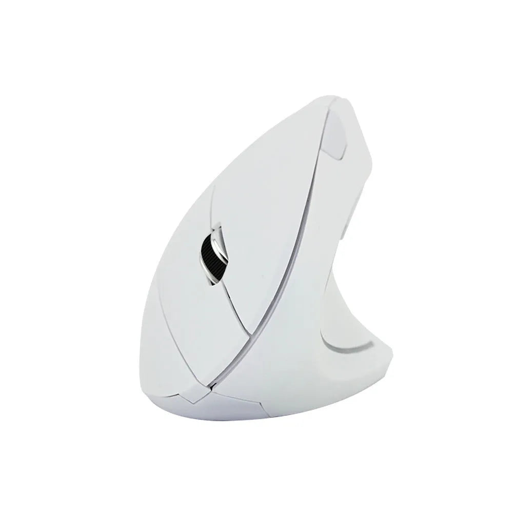 Wired black optical mouse with ergonomic handheld shape, six buttons, four-way scroll wheel, and USB cable on a desk