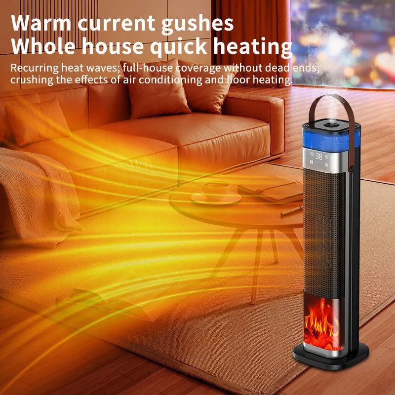 Slim vertical heater with voice control and remote for rooms up to 30 square metres.