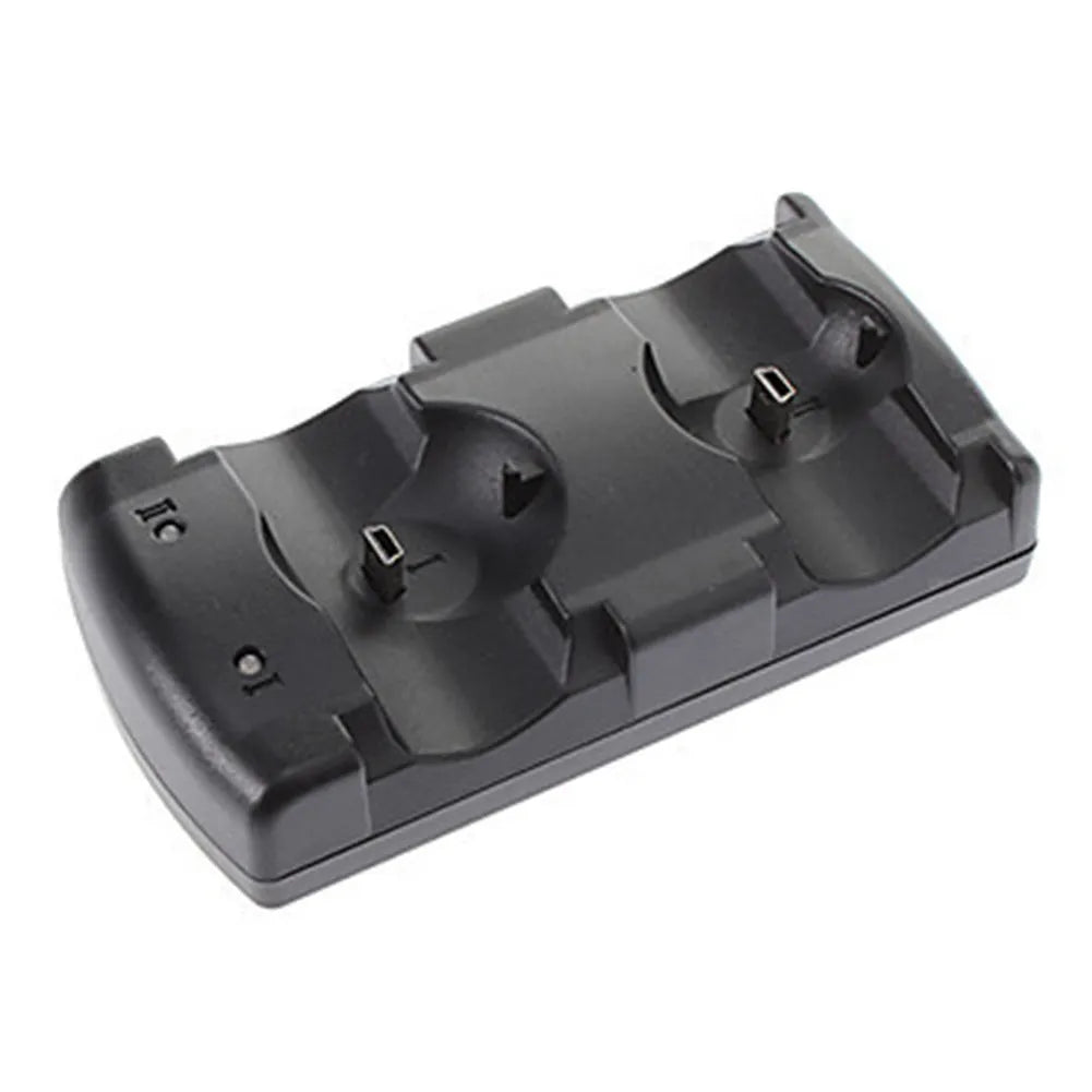 Black PS3 dual wireless charging base station for two original PlayStation 3 controllers with USB cable