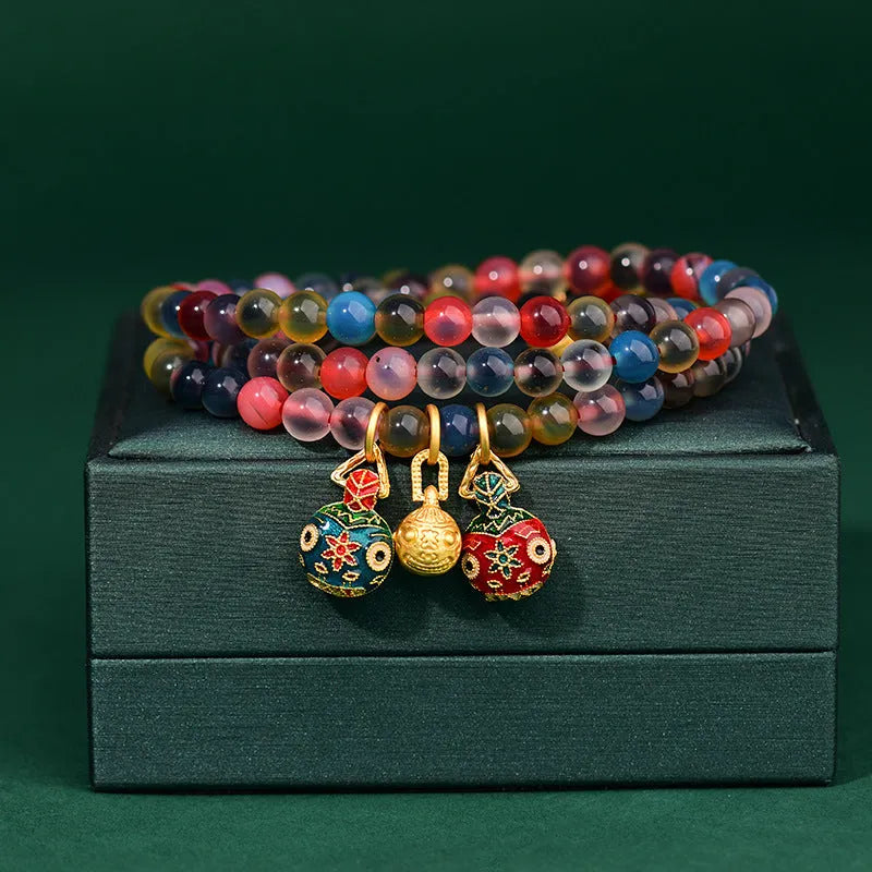Dzogchen unisex agate bracelet with grey coloured glaze on wrist