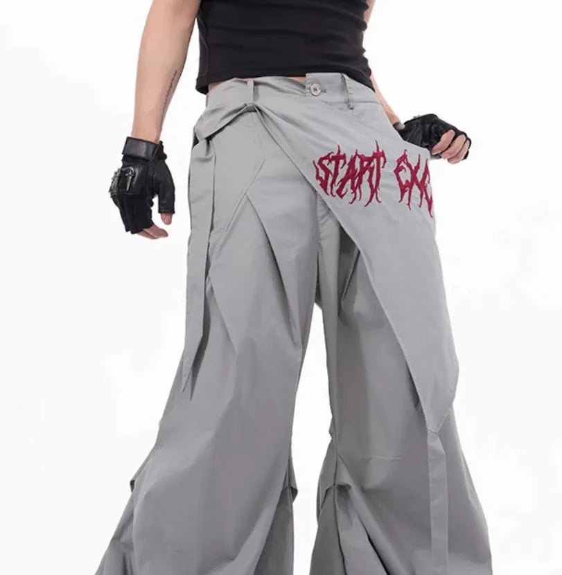 Korean style boys wide-leg trousers in black or grey solid colour