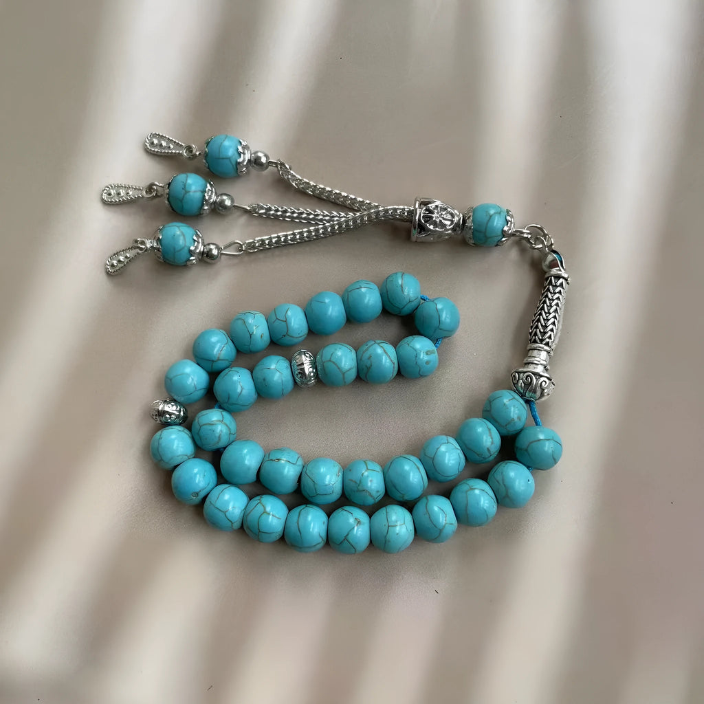 Sky blue stone Muslim prayer bracelet with 8mm beads for dhikr counting