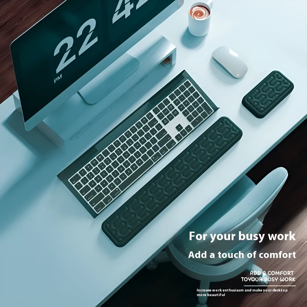 Double-sided keyboard mouse pad with memory foam wrist support in black, green, grey, white, or yellow