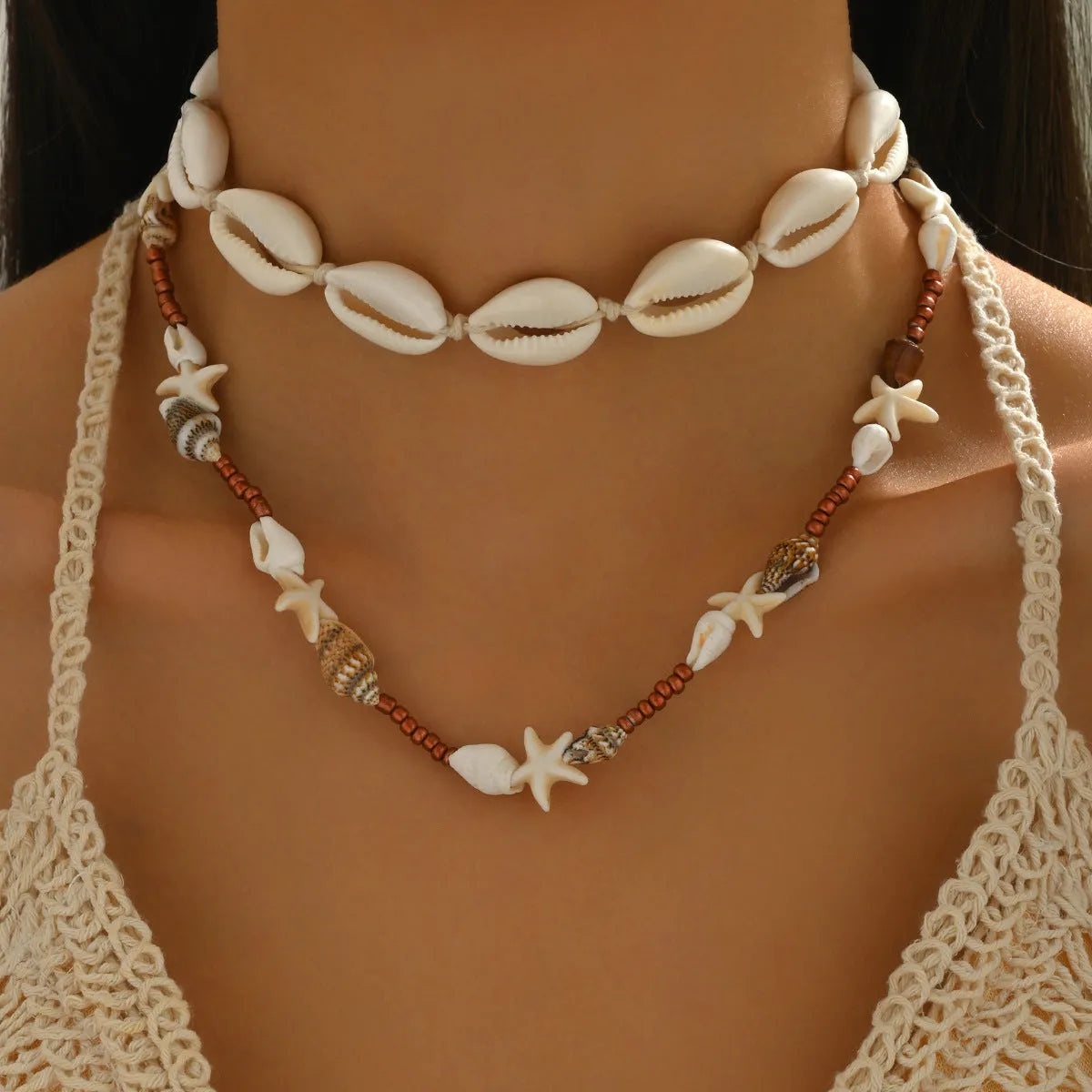 Women's geometric shell necklace with handmade pendant on regular chain, colour X1900