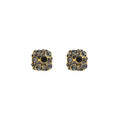 Pair of black full diamond micro inlaid zircon square earrings in E6449 gold for women, geometric chamfered style