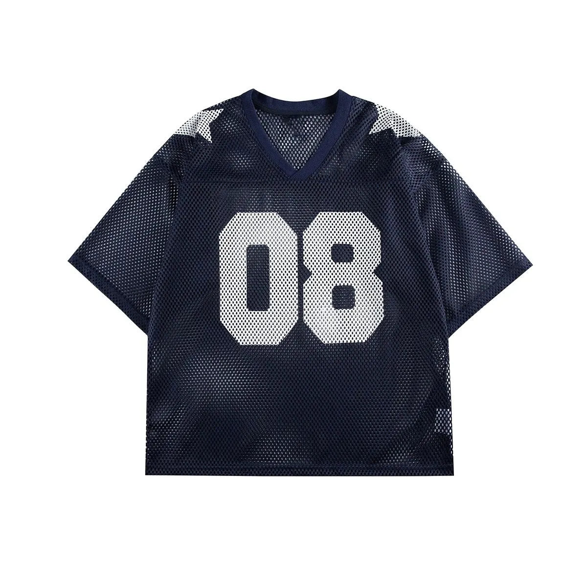 Black and navy blue half sleeve shirt with letter pattern, loose-fitting polyester pullover
