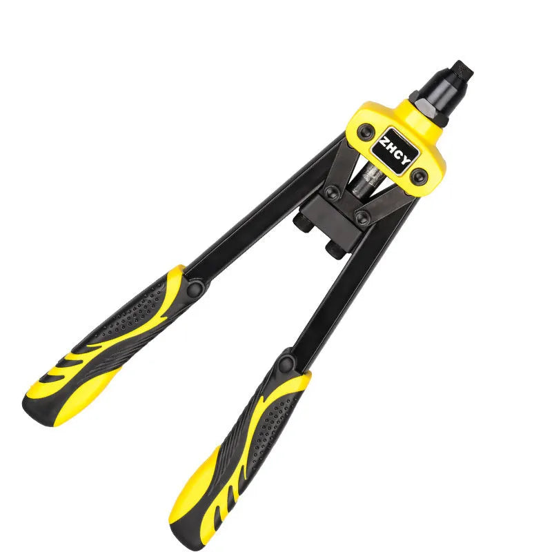 Yellow handled 13-inch manual rivet gun for household use with 4.8mm maximum rivet capacity.