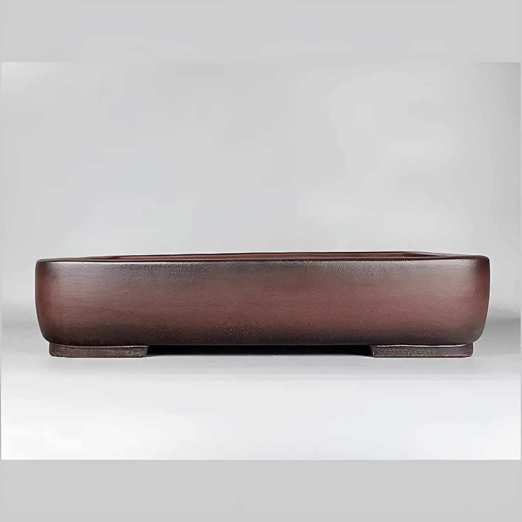 Handmade rectangular purple clay flower pot with antique finish showing substantial size
