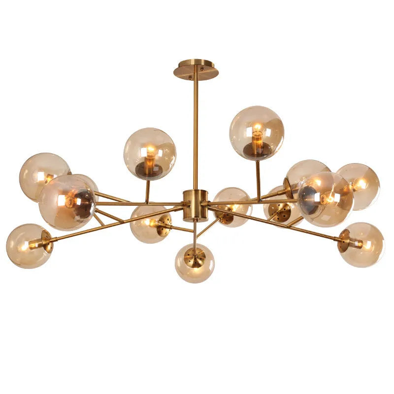 Brass LED glass chandelier with iron frame, 128cm diameter, E14 warm light, for living room