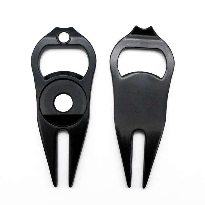 Zinc alloy golf ball yoke bottle opener tool with ball coin in black, green or silver colours