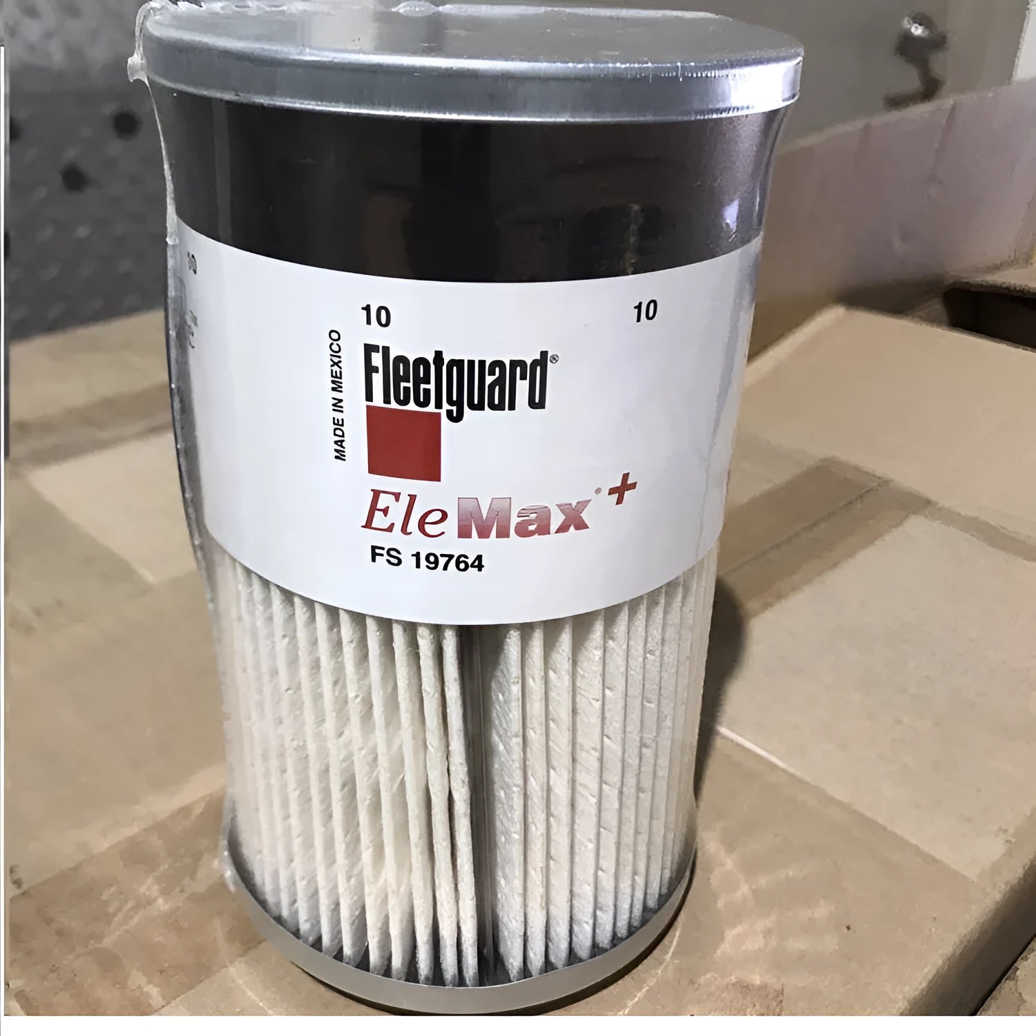 FS19764 diesel fuel filter replacement part with folded paper element and 10mm connections
