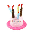 Blue and pink toy dog birthday hat measuring 21cm tall.