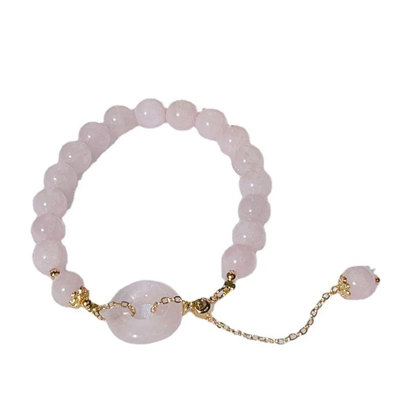 Pink crystal safety buckle bracelet with peace buckle design for women