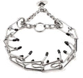 Stainless steel dog prong training collar with round head links and comfort rubber tips
