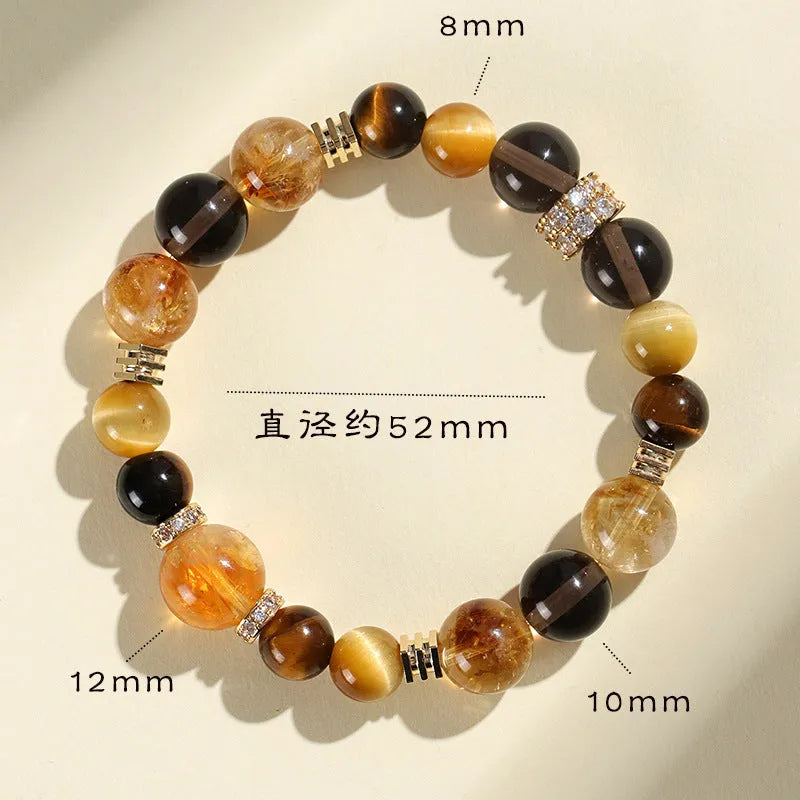 Handmade yellow crystal beaded bracelet with 10mm tower string beads on wrist