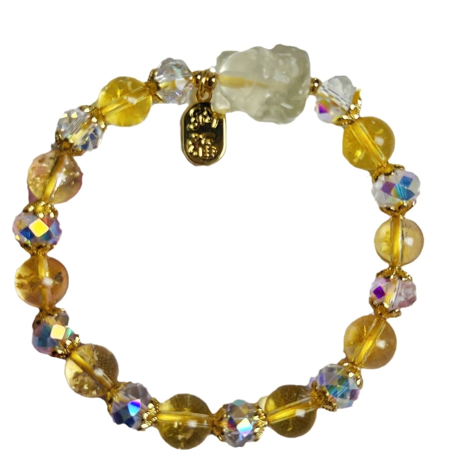 Original design natural citrine bracelet with detailed silver nine-tail fox charm for women