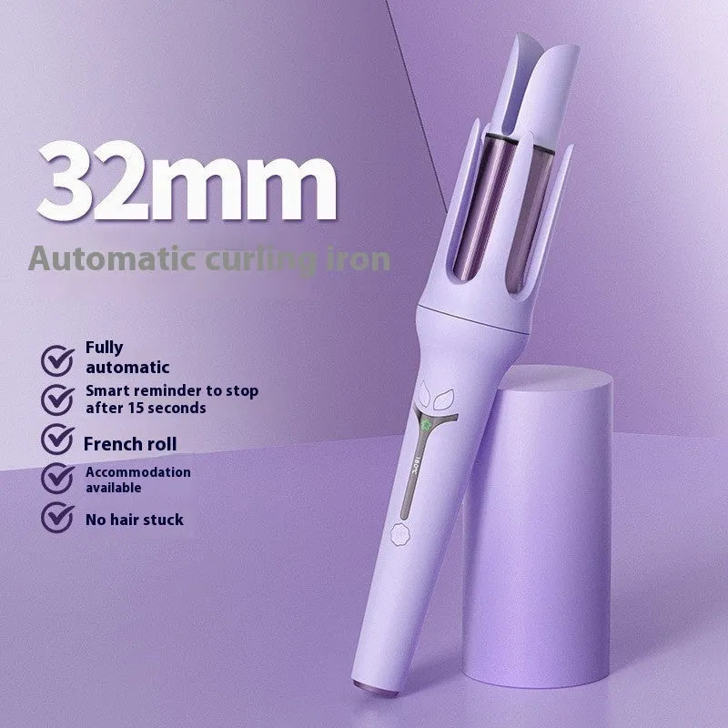 32mm automatic hair curler with anion technology in light purple colour with styling clips