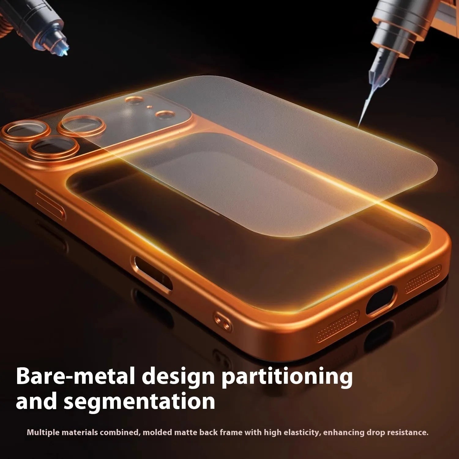 Frosted electroplated iPhone 17 phone case in titanium grey colour showing matte metallic finish and all-inclusive design.
