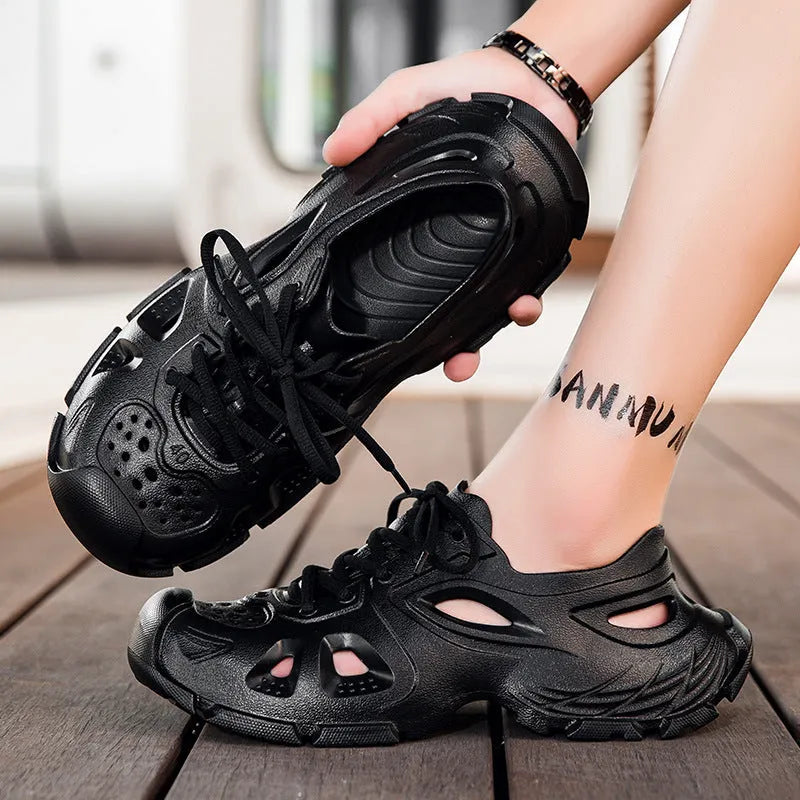 Men's lace-up sports sandals in multiple colours with EVA construction and round toe design
