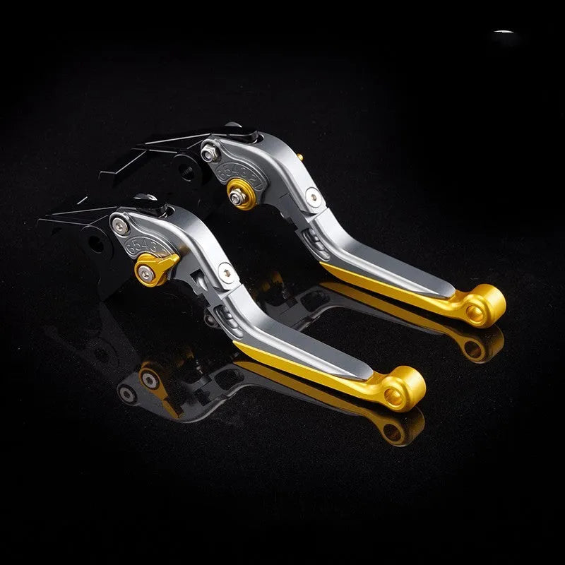 Pair of anodised aluminium motorcycle brake and clutch levers with six-speed adjustable length mechanism