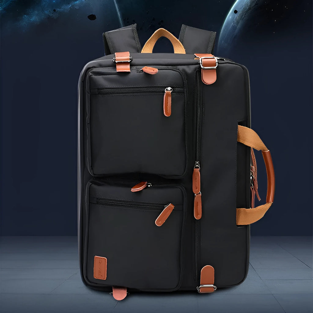 Business multi-functional backpack for men in nylon solid colour with letter pattern and soft handle