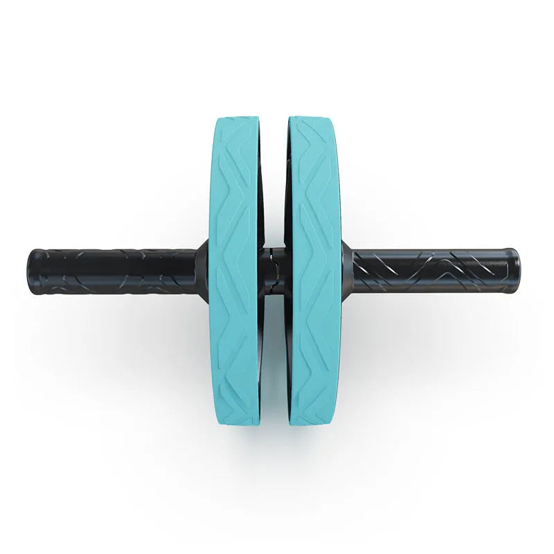 Blue double wheel ab roller on floor for home core strengthening workout