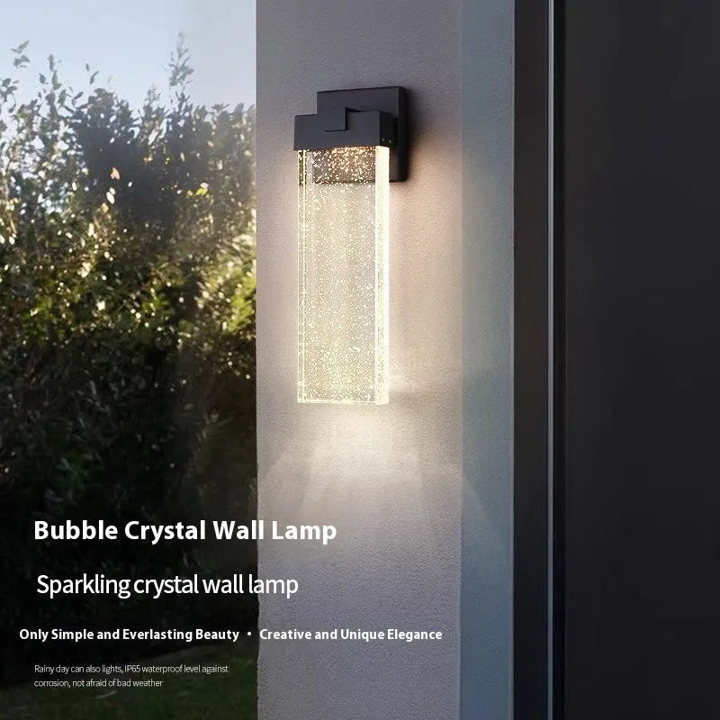 Black stainless steel outdoor LED wall lamp for courtyard or corridor mounting.