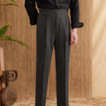Men's slim fit straight leg business trousers in dark grey colour with medium high waist