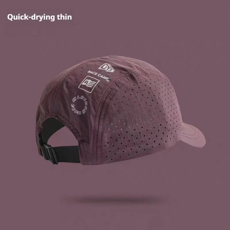 Men's adjustable mesh baseball cap in khaki colour showing breathable fabric texture