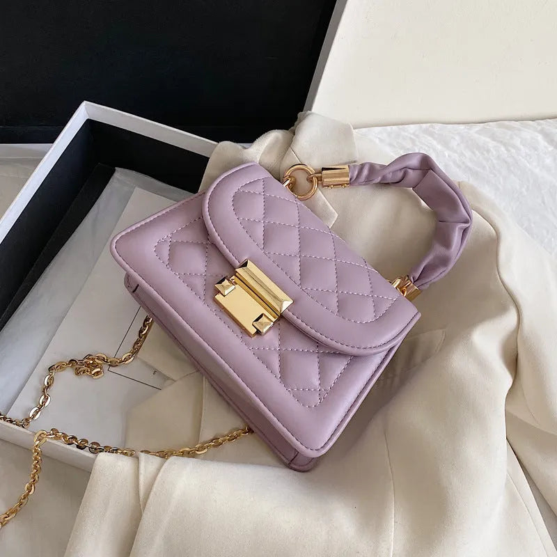 PU leather square shoulder bag with crossbody strap in purple, black or beige colour options