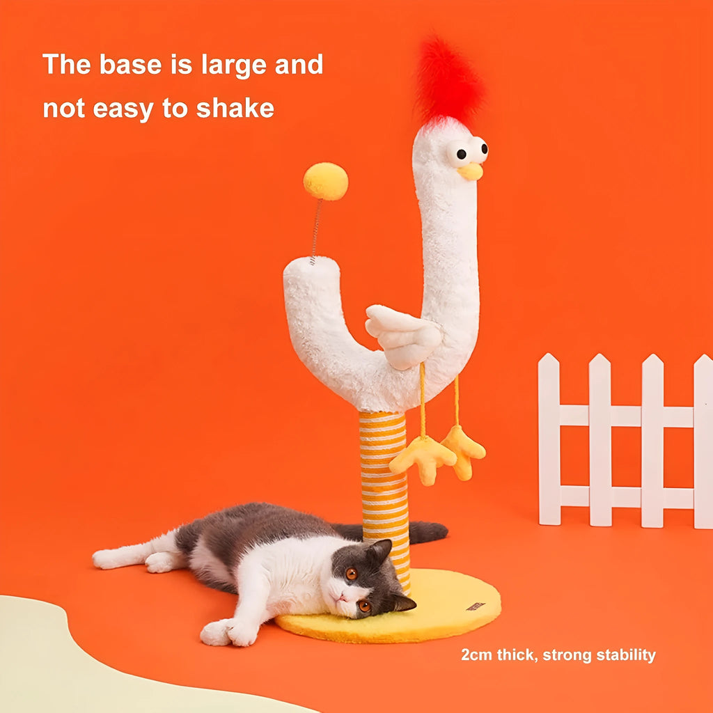 Vertical sisal cat scratching post with chicken strip pattern and spring ball