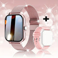 Black smartwatch with 1.44-inch screen and silicone strap on a wrist, showing a fitness tracking interface.